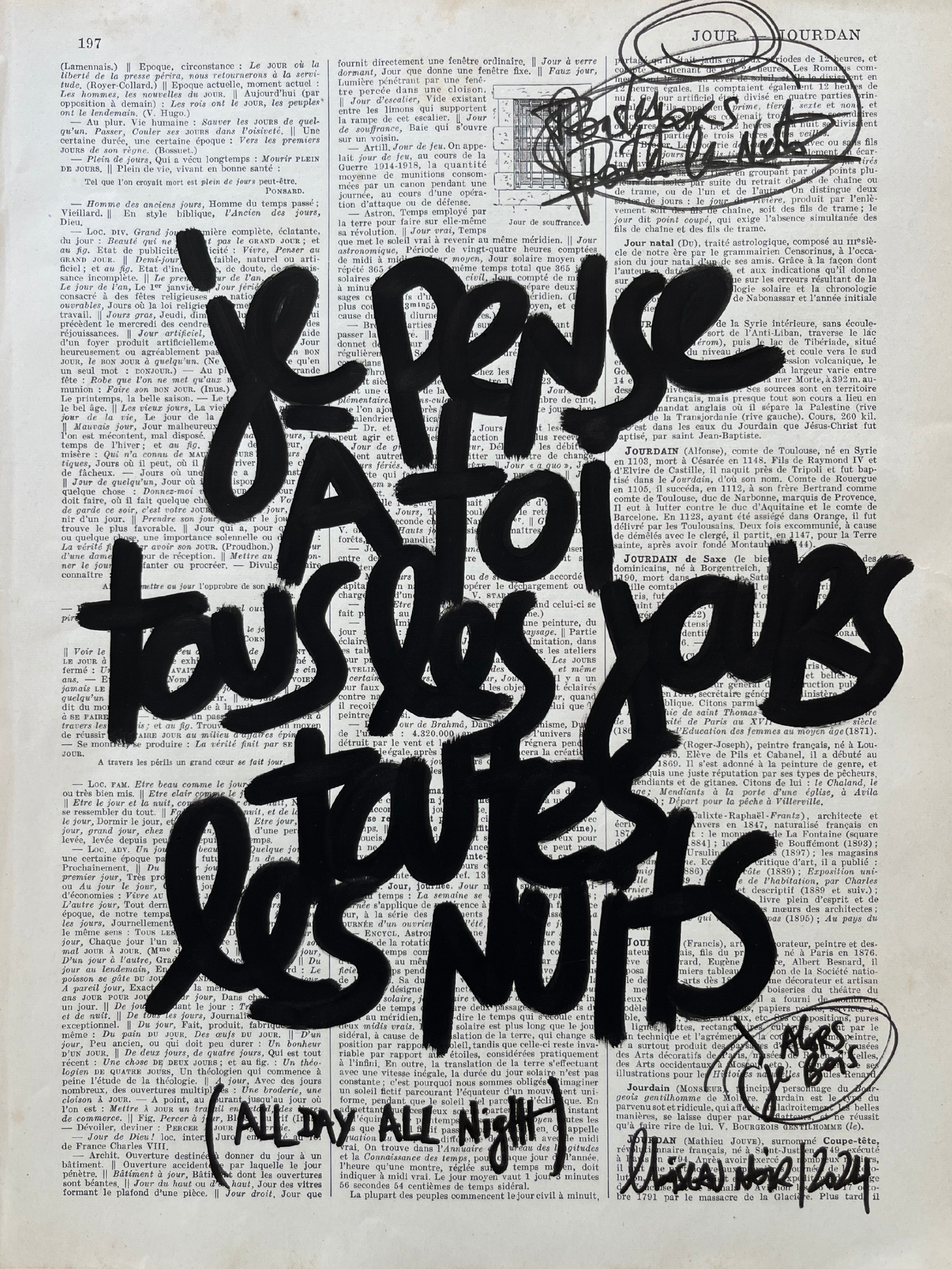 Affiche originale / Cadre "Je pense à toi tous les jours toutes les nuits"