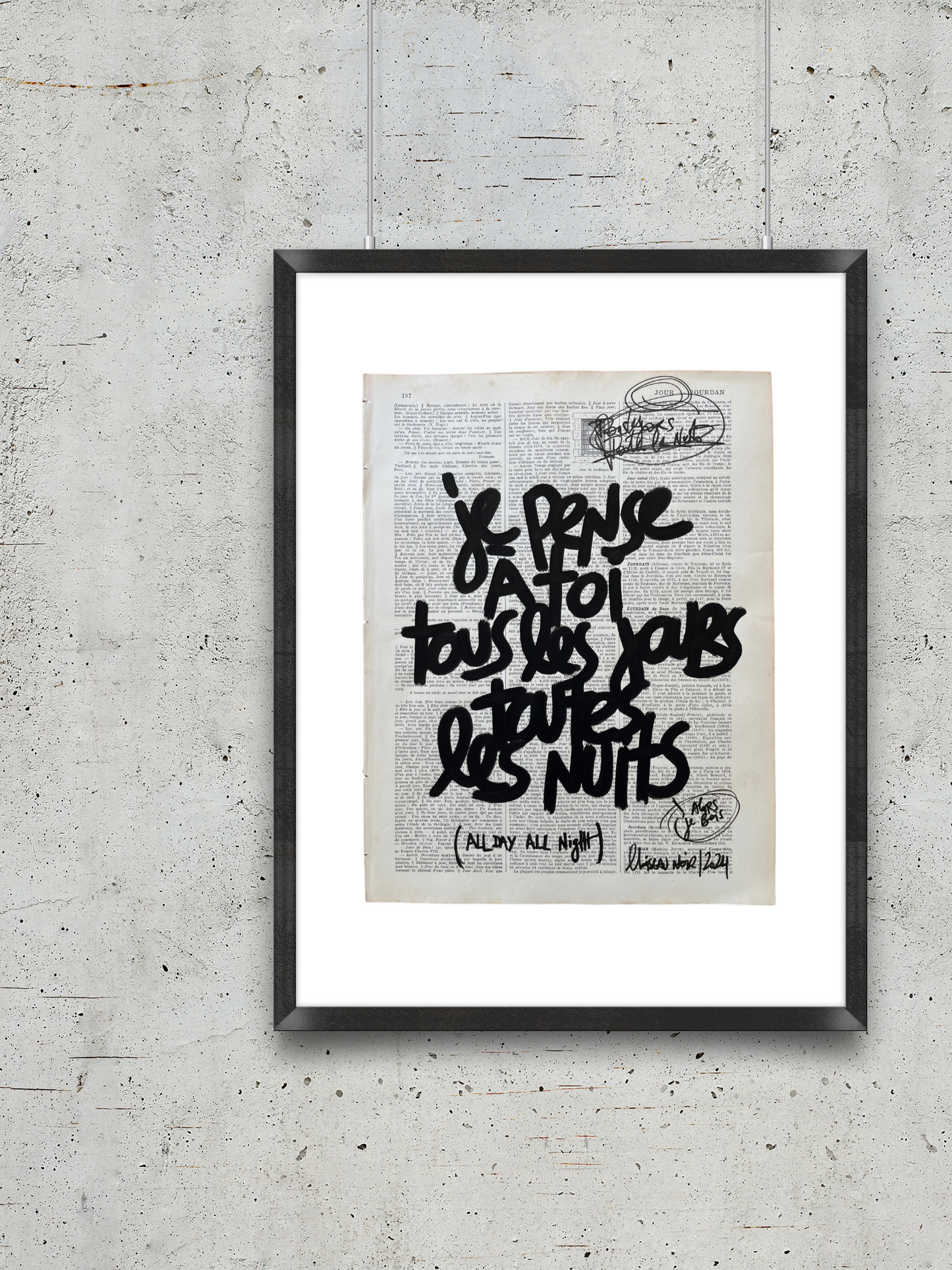 Affiche originale / Cadre "Je pense à toi tous les jours toutes les nuits"