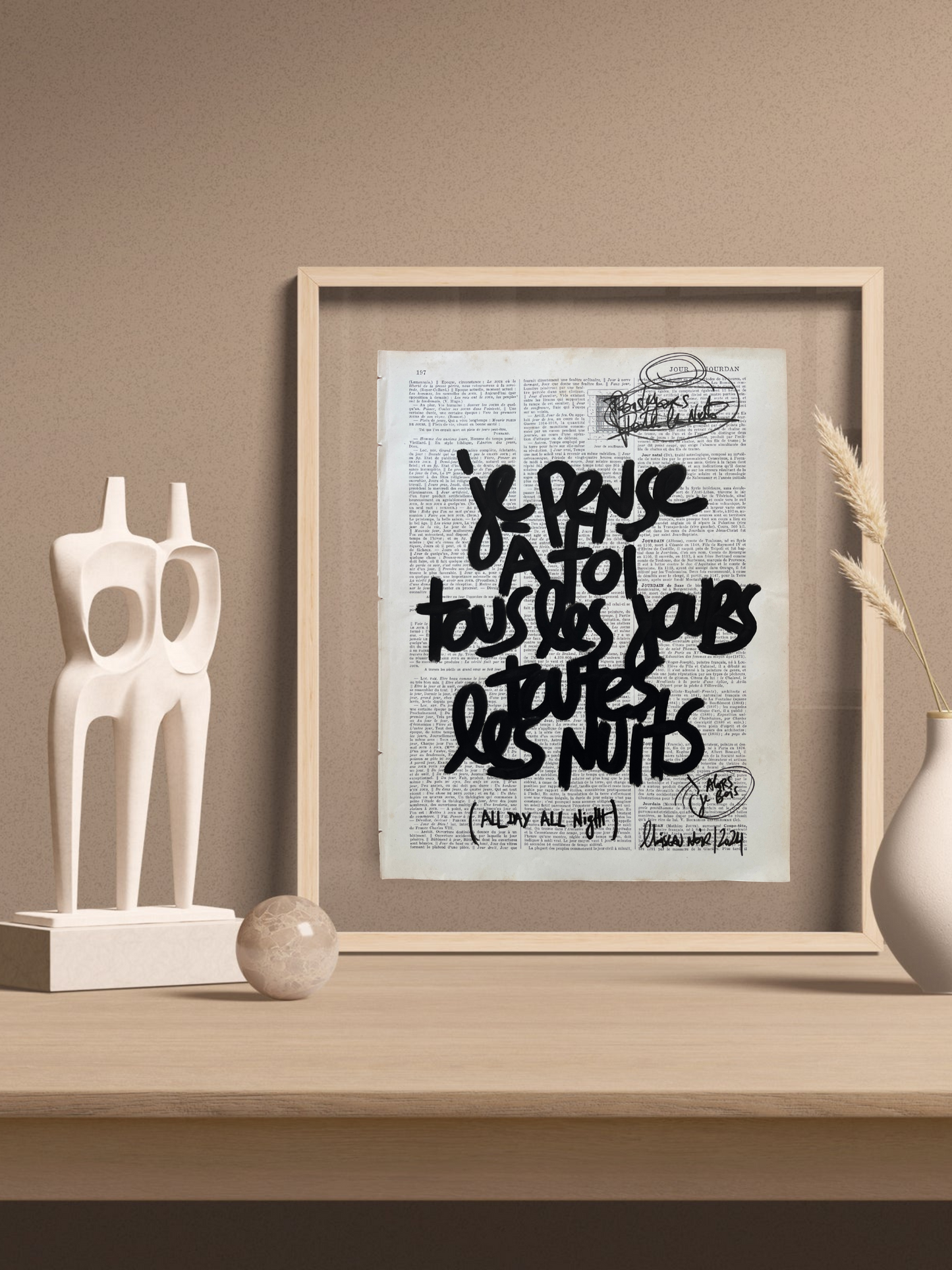 Affiche originale / Cadre "Je pense à toi tous les jours toutes les nuits"