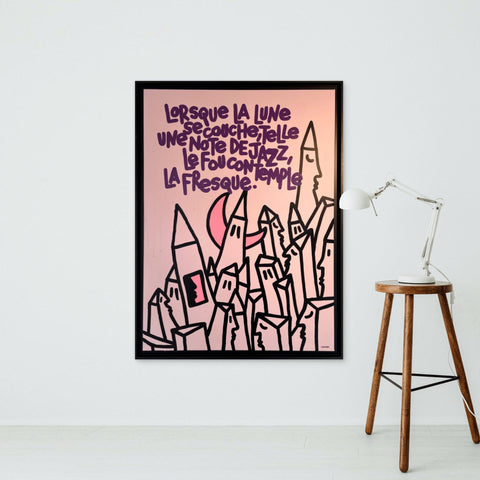 Jazz I Œuvre originale sur toile et caisse américaine de L’oiseau noir 100x70