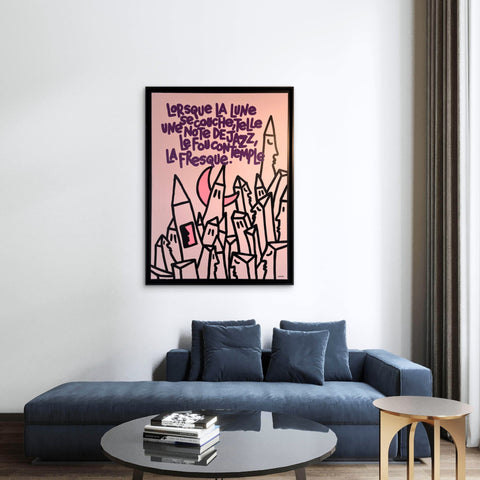 Jazz I Œuvre originale sur toile et caisse américaine de L’oiseau noir 100x70