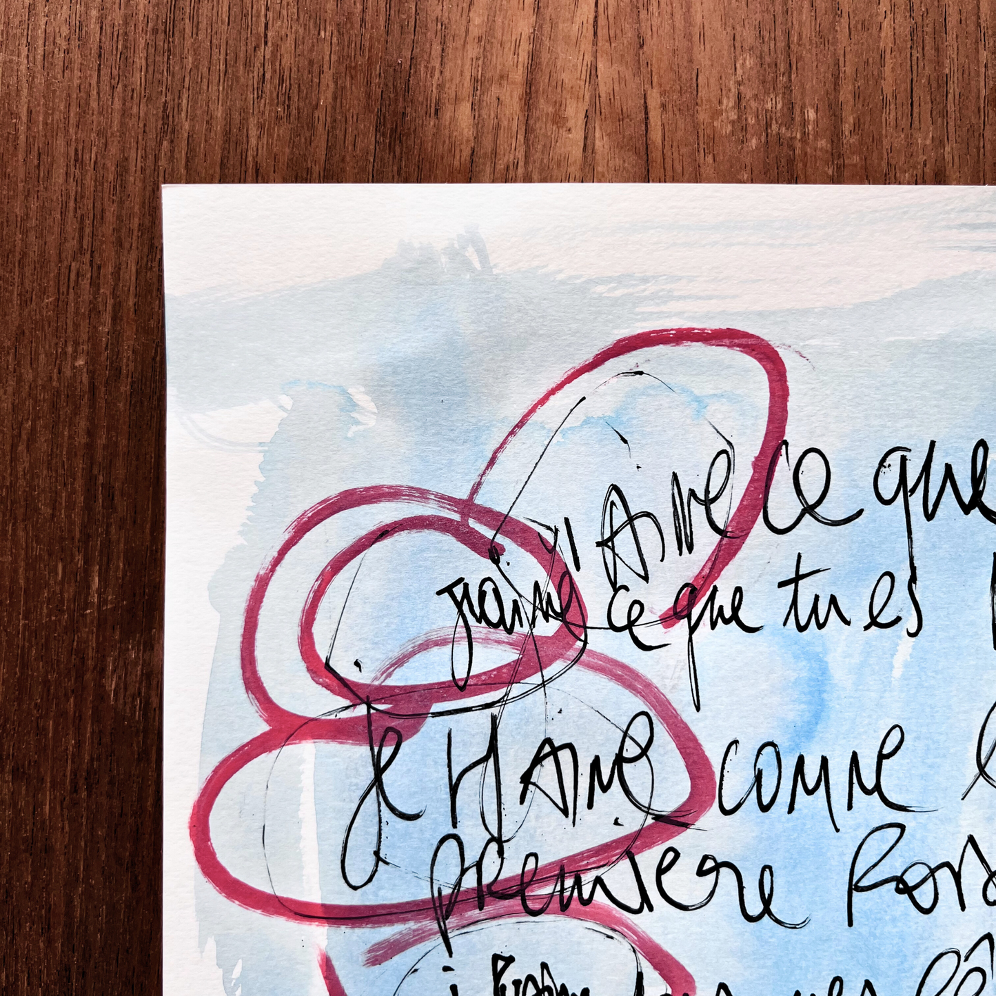 Texte manuscrit "Ça fait 5 je t'aime"