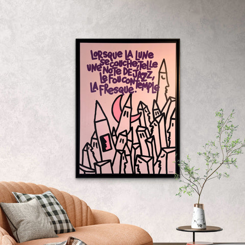 Jazz I Œuvre originale sur toile et caisse américaine de L’oiseau noir 100x70