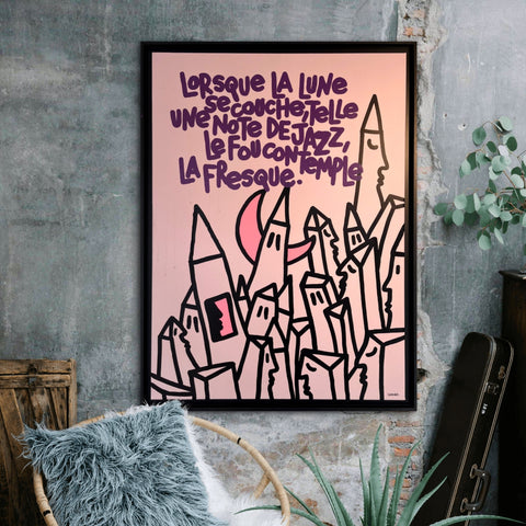 Jazz I Œuvre originale sur toile et caisse américaine de L’oiseau noir 100x70