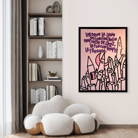 Jazz I Œuvre originale sur toile et caisse américaine de L’oiseau noir 100x70