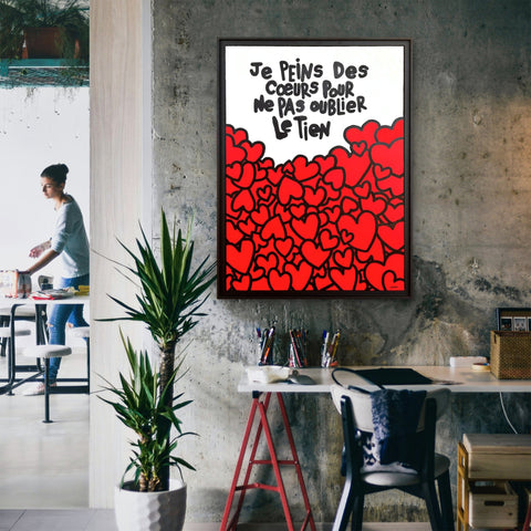 Je peins des cœurs I Œuvre originale sur toile et caisse américaine de L’oiseau noir 100x73