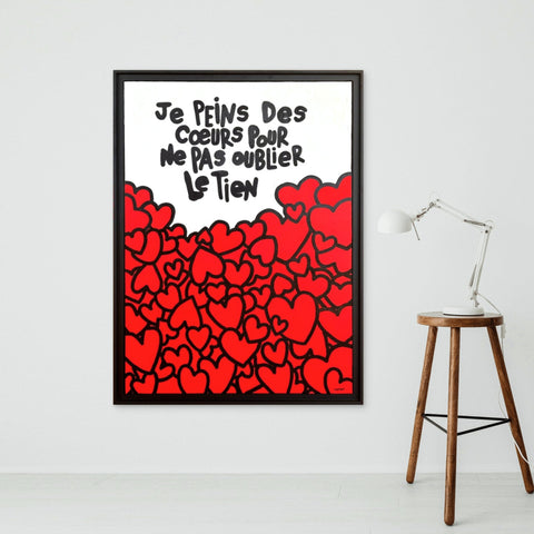Je peins des cœurs I Œuvre originale sur toile et caisse américaine de L’oiseau noir 100x73