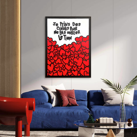 Je peins des cœurs I Œuvre originale sur toile et caisse américaine de L’oiseau noir 100x73