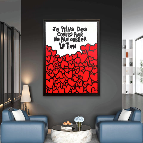Je peins des cœurs I Œuvre originale sur toile et caisse américaine de L’oiseau noir 100x73