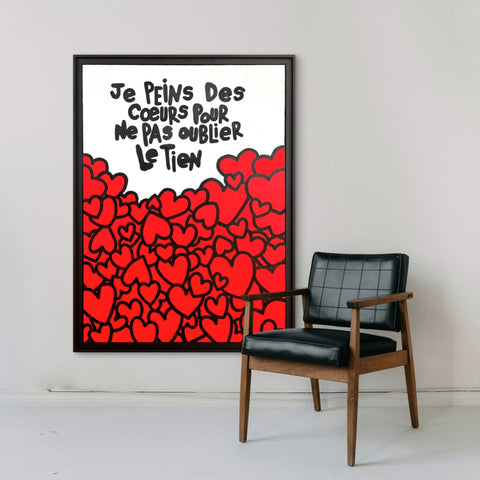 Je peins des cœurs I Œuvre originale sur toile et caisse américaine de L’oiseau noir 100x73