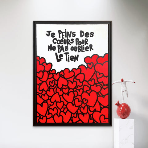 Je peins des cœurs I Œuvre originale sur toile et caisse américaine de L’oiseau noir 100x73