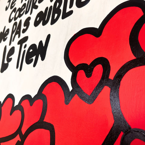 Je peins des cœurs I Œuvre originale sur toile et caisse américaine de L’oiseau noir 100x73