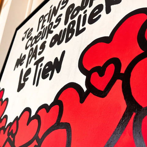 Je peins des cœurs I Œuvre originale sur toile et caisse américaine de L’oiseau noir 100x73