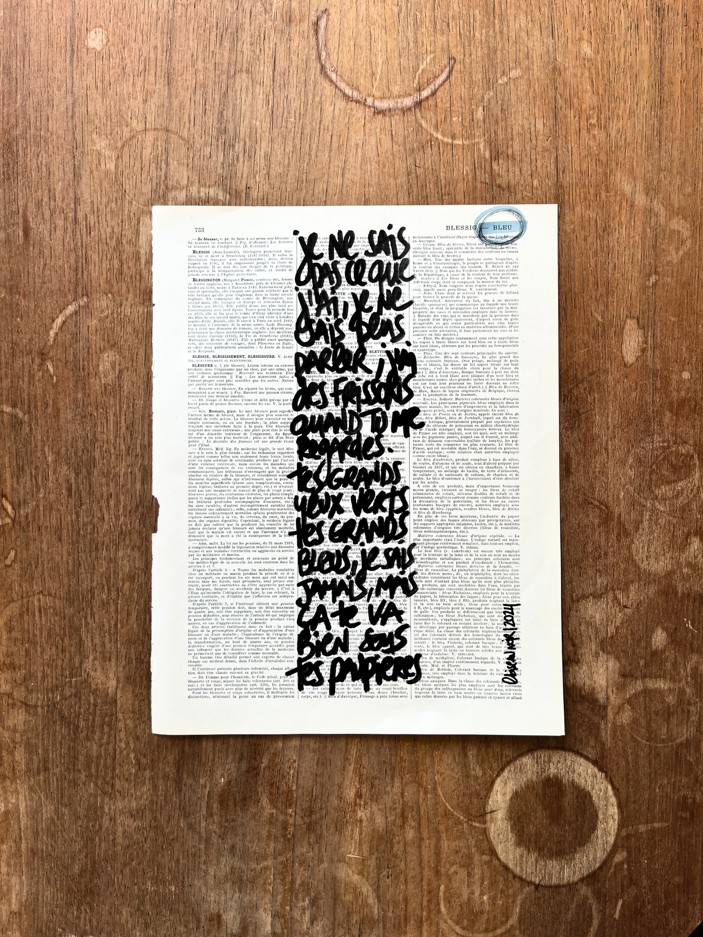 Affiche originale en prose / Cadre "Tes grands yeux verts"