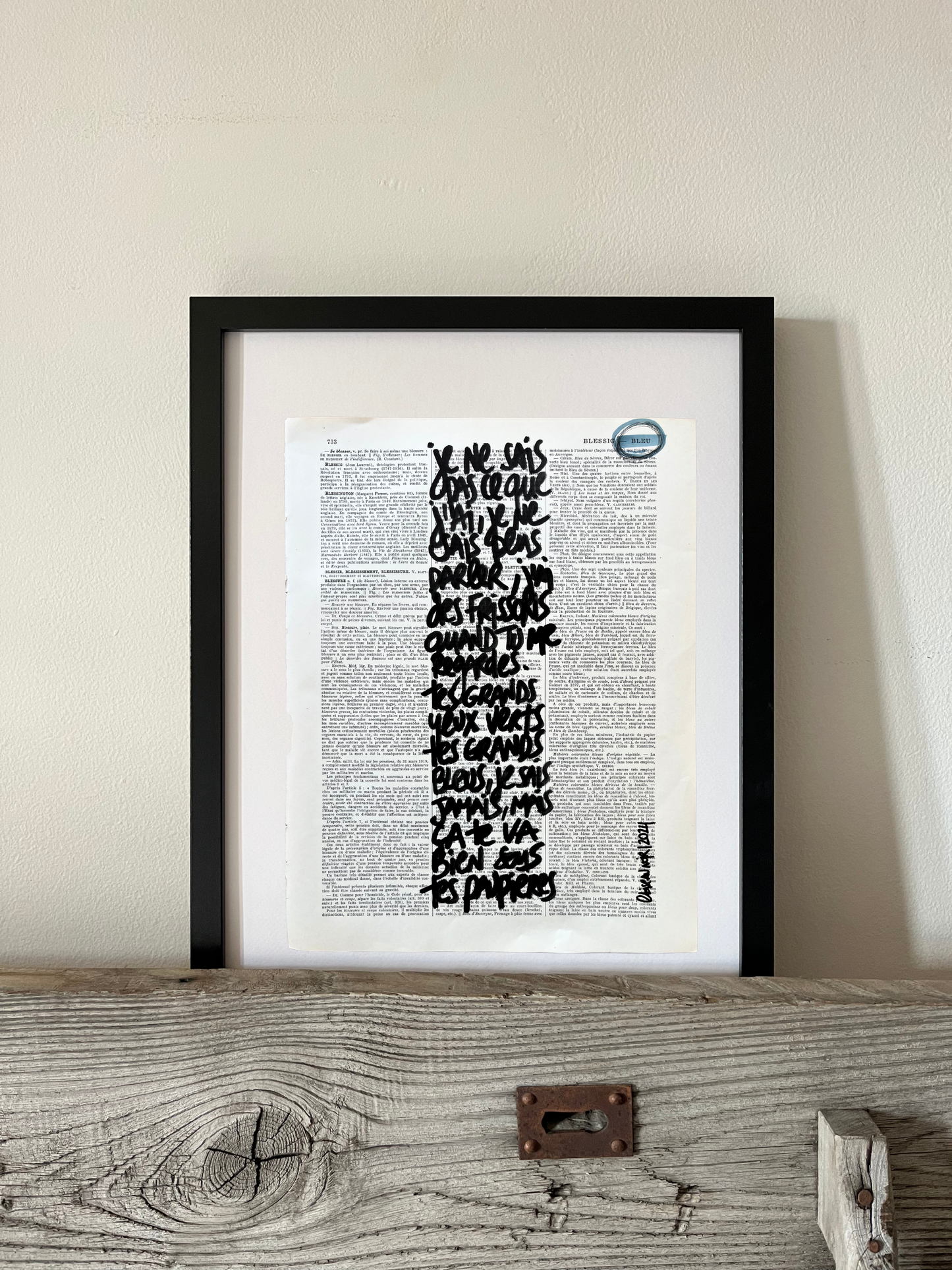 Affiche originale en prose / Cadre "Tes grands yeux verts"