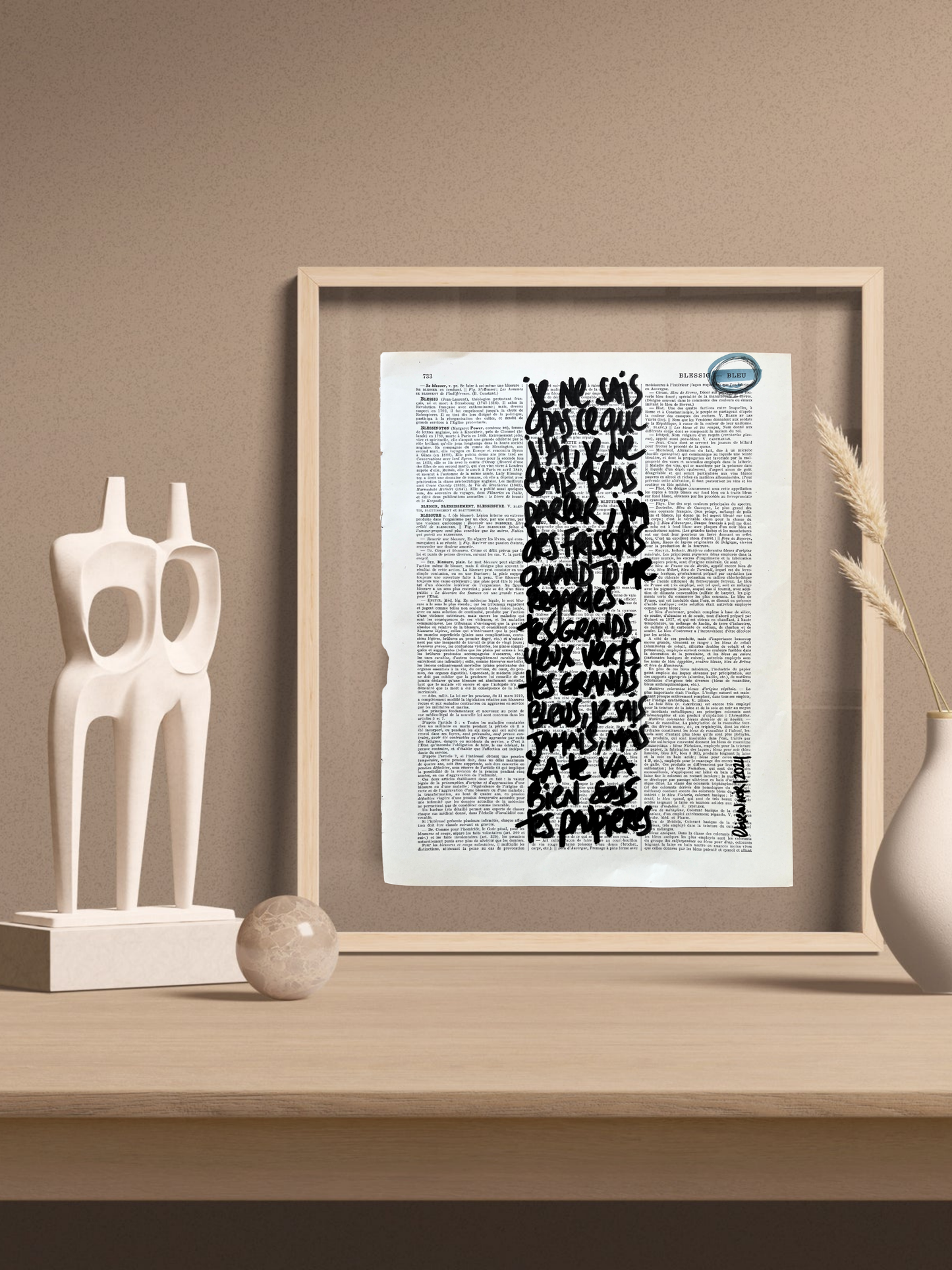 Affiche originale en prose / Cadre "Tes grands yeux verts"