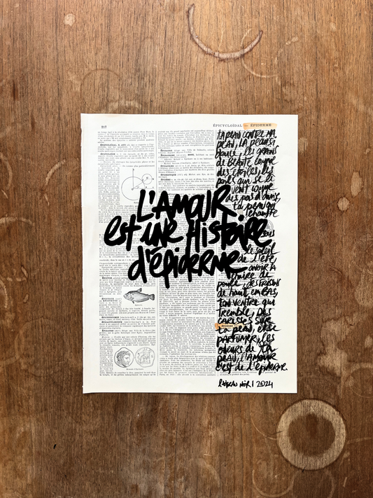 Affiche originale en prose / Cadre "L'amour est une question d'épiderme"