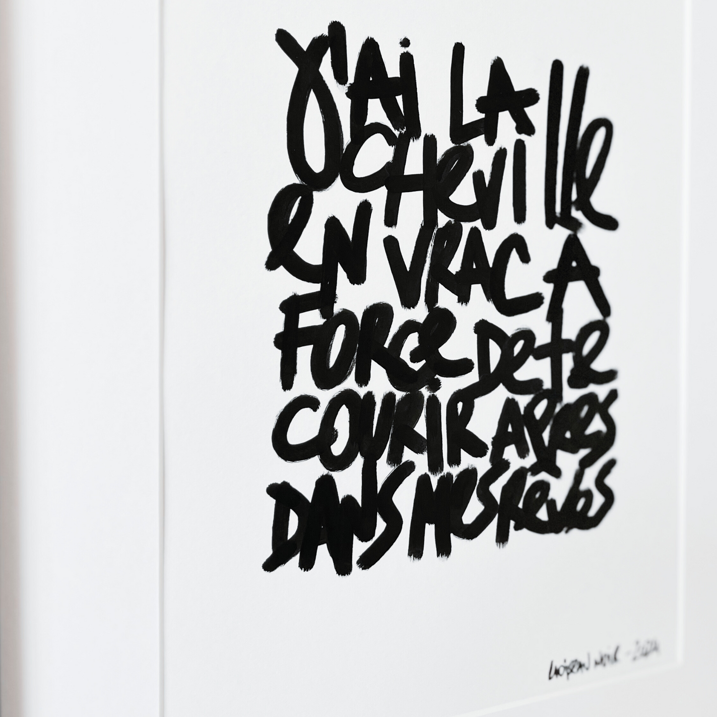 Texte manuscrit "J'ai la cheville en vrac"