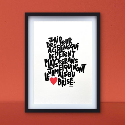 Écrans plats I Œuvre originale encadrée de L’oiseau noir 30x42