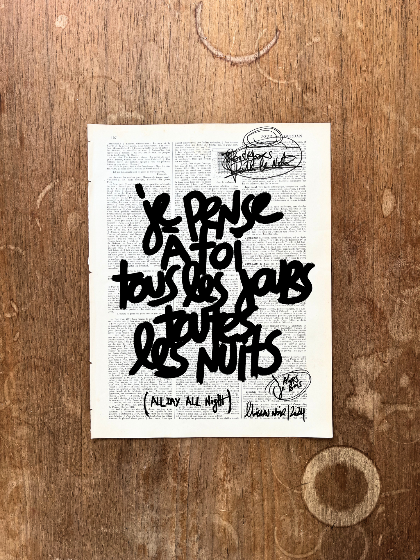 Affiche originale / Cadre "Je pense à toi tous les jours toutes les nuits"