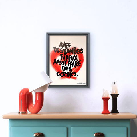 Avec des bombes I Œuvre originale sur toile et caisse américaine de L’oiseau noir 35x45