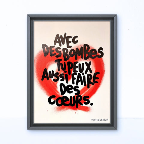 Avec des bombes I Œuvre originale sur toile et caisse américaine de L’oiseau noir 35x45