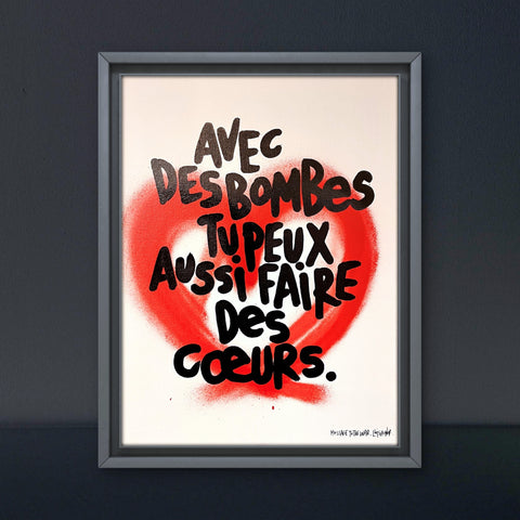 Avec des bombes I Œuvre originale sur toile et caisse américaine de L’oiseau noir 35x45