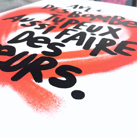 Avec des bombes I Œuvre originale sur toile et caisse américaine de L’oiseau noir 35x45