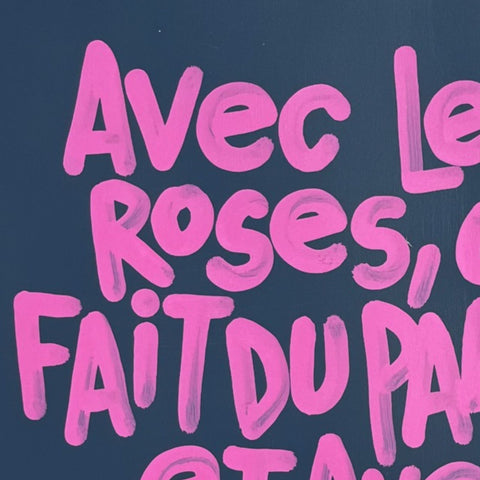 Avec les roses I Œuvre originale de L’oiseau noir 37x48cm