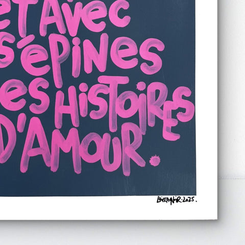 Avec les roses I Œuvre originale de L’oiseau noir 37x48cm