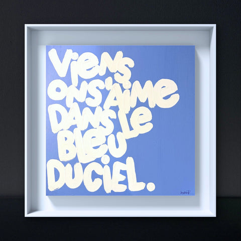 BLEU DU CIEL I Œuvre originale sur toile de L’oiseau noir 40x40