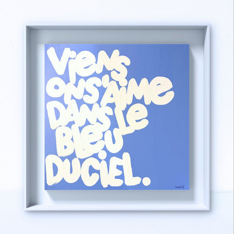 BLEU DU CIEL I Œuvre originale sur toile de L’oiseau noir 40x40