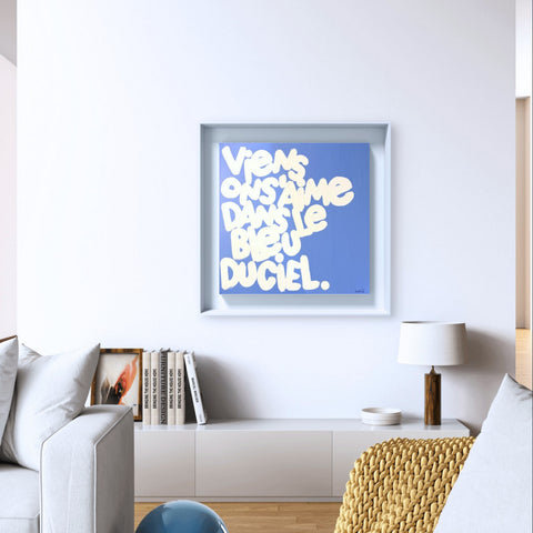 BLEU DU CIEL I Œuvre originale sur toile de L’oiseau noir 40x40
