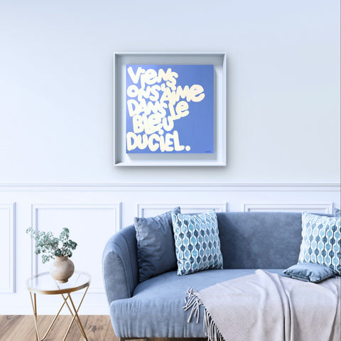 BLEU DU CIEL I Œuvre originale sur toile de L’oiseau noir 40x40