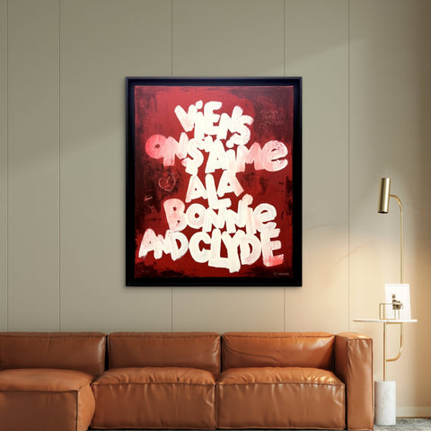 BONNIE AND CLYDE I Œuvre originale sur toile de L’oiseau noir 60x80
