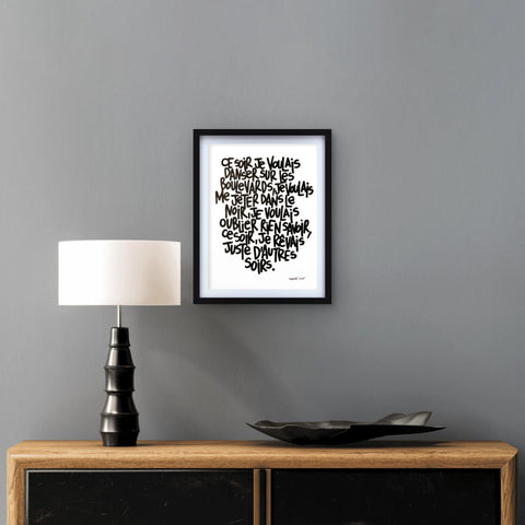 Ce soir I Œuvre originale encadrée de L’oiseau noir 30x42