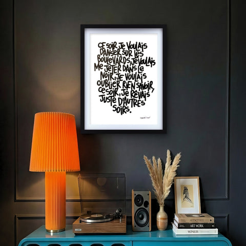 Ce soir I Œuvre originale encadrée de L’oiseau noir 30x42