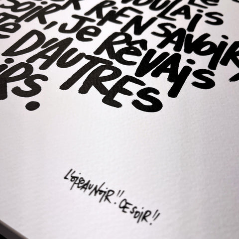 Ce soir I Œuvre originale encadrée de L’oiseau noir 30x42