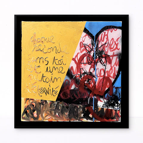 Chaque seconde sans toi I Œuvre originale encadrée de L’oiseau noir 40x40