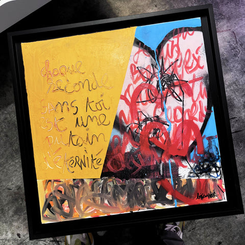 Chaque seconde sans toi I Œuvre originale encadrée de L’oiseau noir 40x40