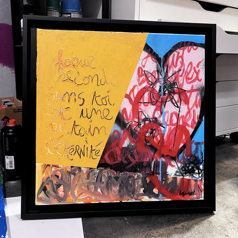 Chaque seconde sans toi I Œuvre originale encadrée de L’oiseau noir 40x40