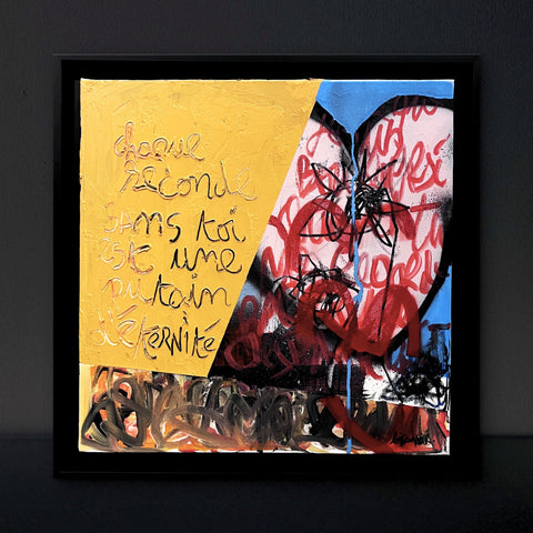 Chaque seconde sans toi I Œuvre originale encadrée de L’oiseau noir 40x40