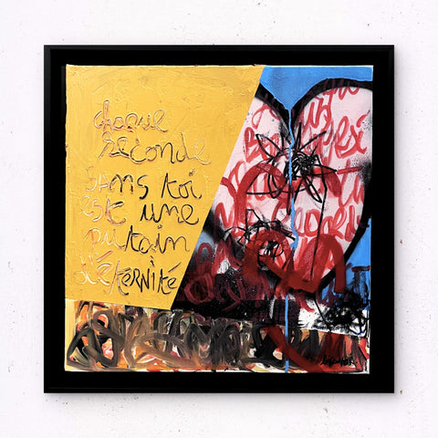 Chaque seconde sans toi I Œuvre originale encadrée de L’oiseau noir 40x40