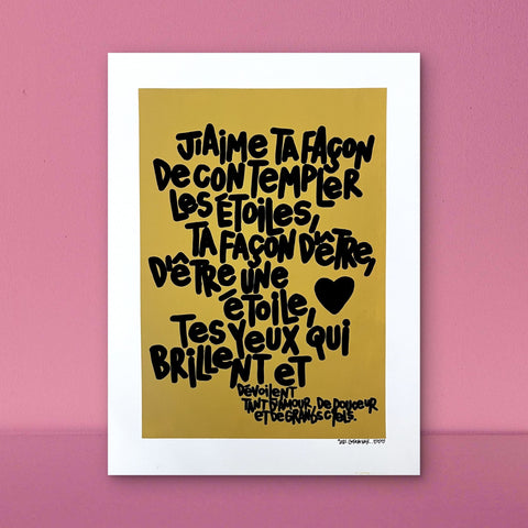 Contempler les étoiles I Œuvre originale de L’oiseau noir 37x48