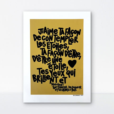 Contempler les étoiles I Œuvre originale de L’oiseau noir 37x48