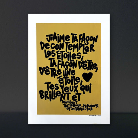 Contempler les étoiles I Œuvre originale de L’oiseau noir 37x48