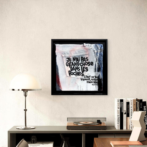 Dans les poches I Œuvre originale encadrée de L’oiseau noir 30x30