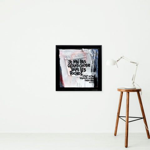 Dans les poches I Œuvre originale encadrée de L’oiseau noir 30x30