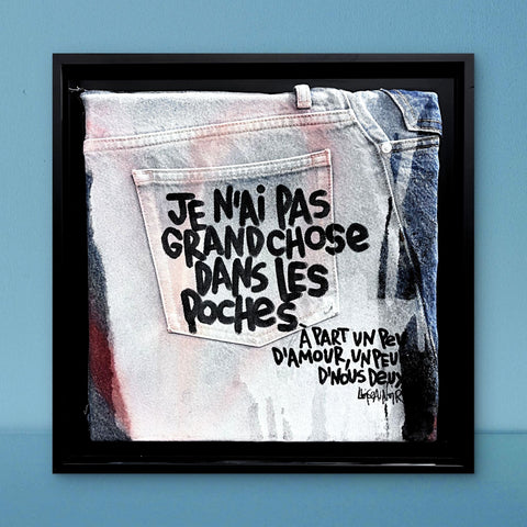 Dans les poches I Œuvre originale encadrée de L’oiseau noir 30x30