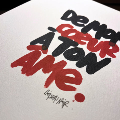 De mon cœur à ton âme I Œuvre originale de L’oiseau noir 31x41